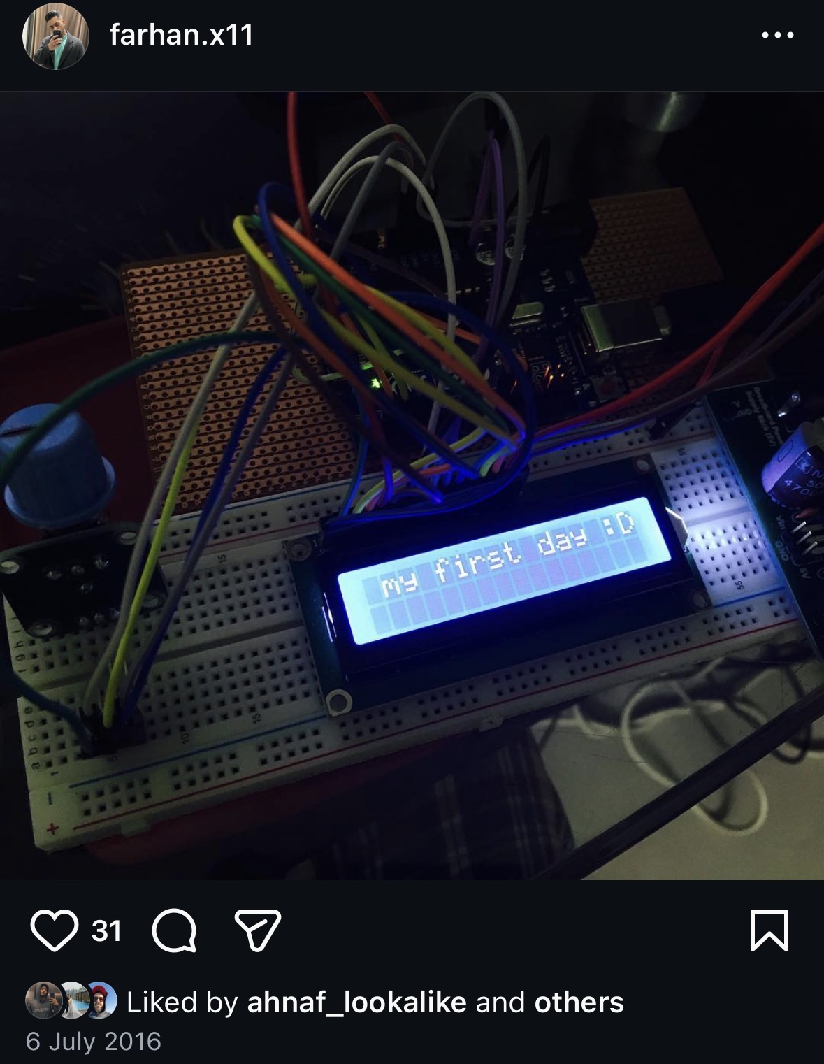 My first day with a breadboard, ATmega32P and LCD screen, July 2016